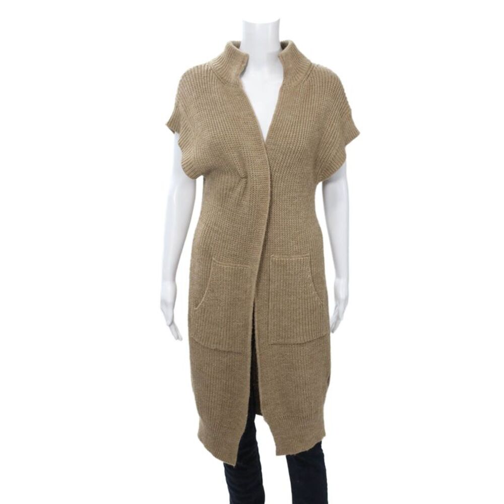 Dixie Women Cardigan Sweater Beige Mock Neck Short Sleeve Size S